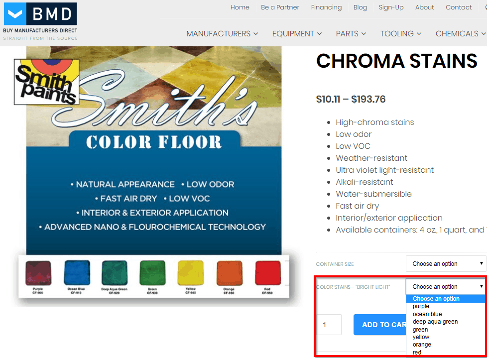 color options for an ecommerce product