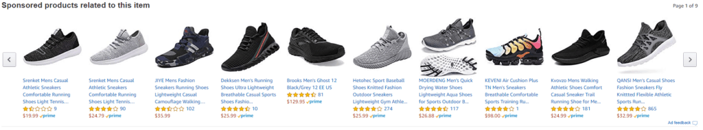 related items for sneakers on an ecommerce site